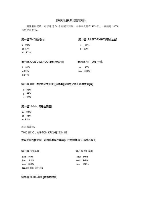 巧记法语名词阴阳性