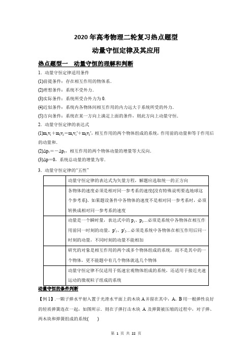 2020年高考物理二轮复习热点题型：动量守恒定律及其应用(附教师版)