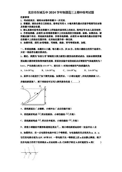 北京市东城五中2024学年物理高三上期中统考试题含解析