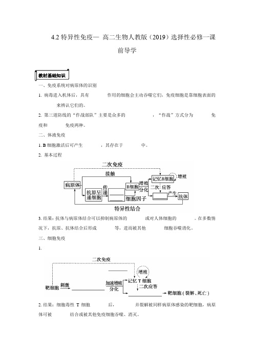 特异性免疫—高二生物人教版(2019)选择性必修一课前导学