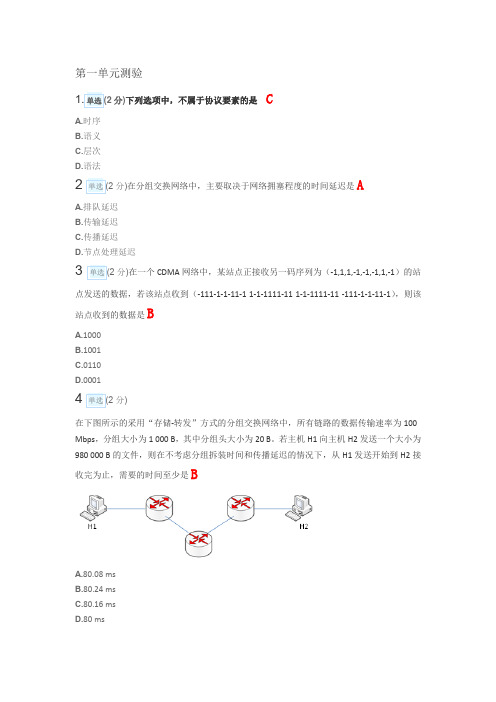 MOOC《计算机网络》哈尔滨工业大学第一单元测试及答案