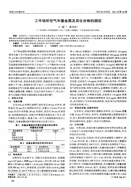 工作场所空气中重金属及其化合物的测定