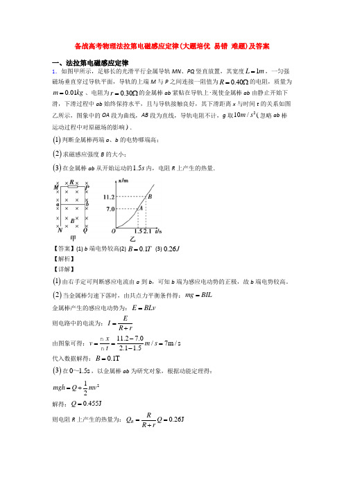 备战高考物理法拉第电磁感应定律(大题培优 易错 难题)及答案