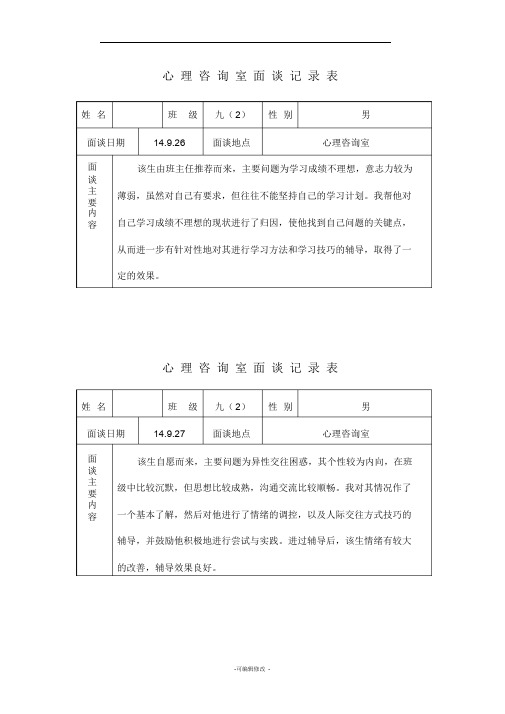 心理咨询面谈记录表