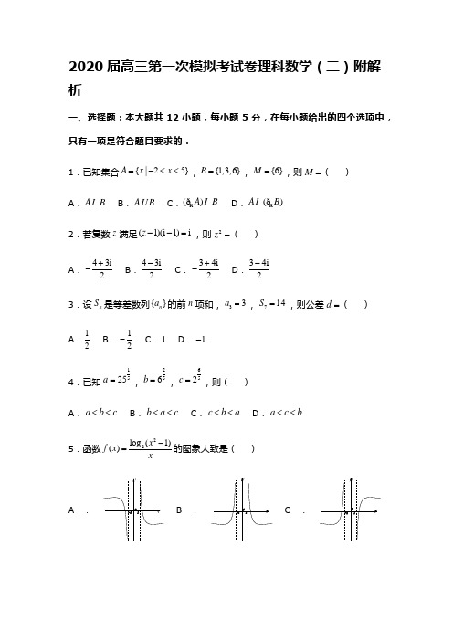 2020届高三第一次模拟考试卷理科数学(二)附解析