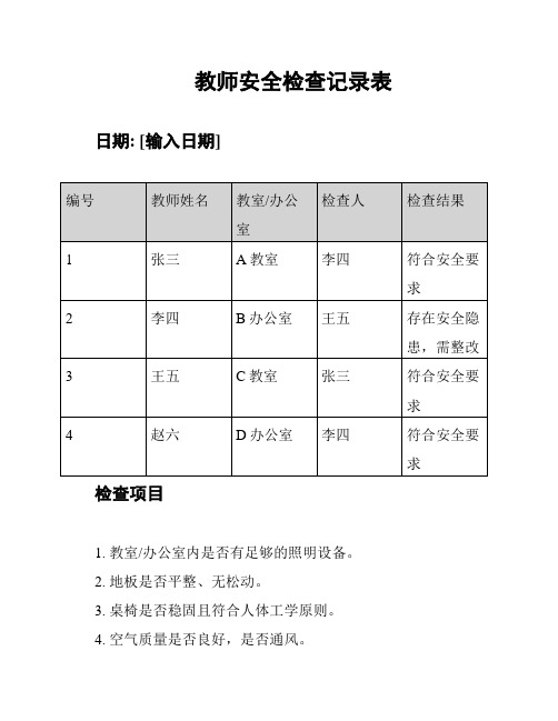 教师安全检查记录表