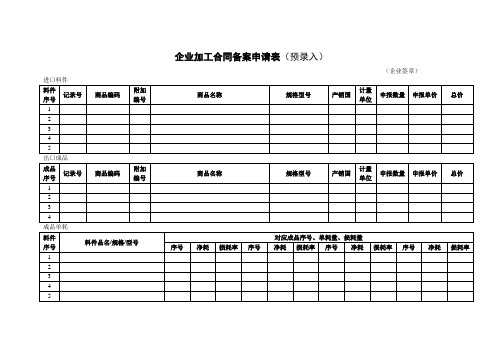 企业加工合同备案申请表