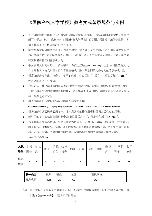 《国防科技大学学报》参考文献著录规范与实例