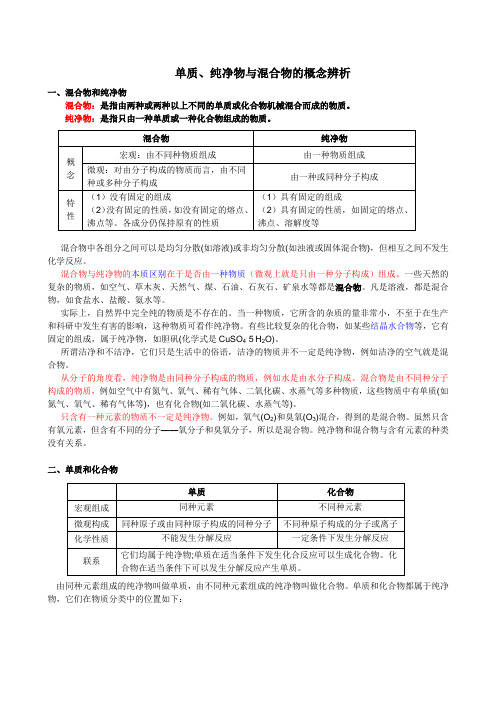 单质 纯净物与混合物的概念辨析