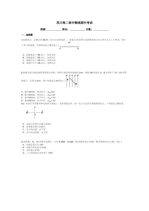 四川高二高中物理期中考试带答案解析
