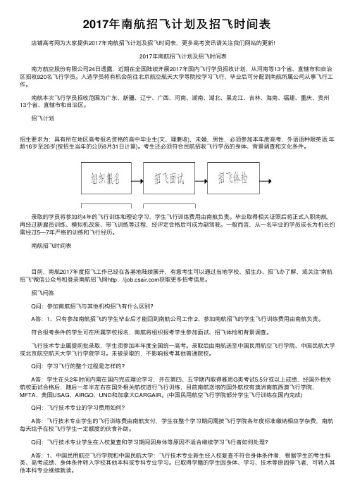 2017年南航招飞计划及招飞时间表