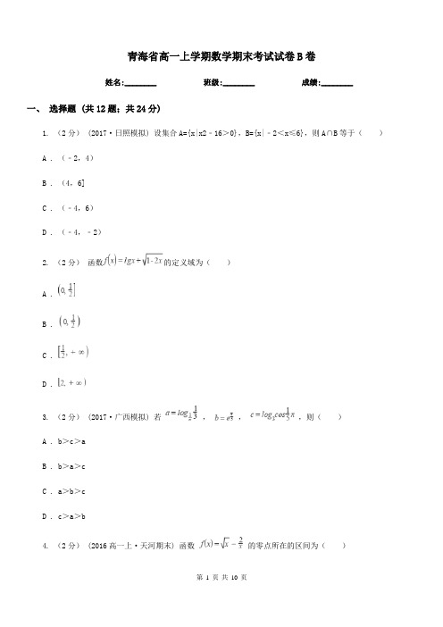 青海省高一上学期数学期末考试试卷B卷(测试)