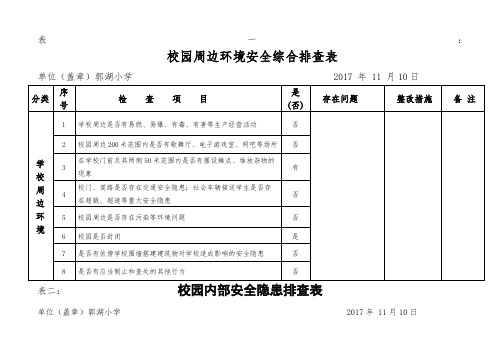 郭湖小学“一校两表”学校周边环境综合治理排查表