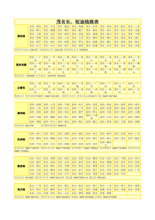 茂名市长短途线路表