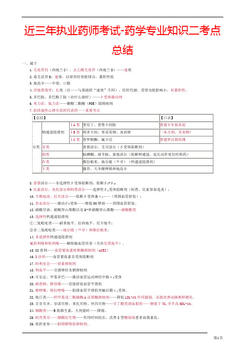 近三年执业药师考试-药学专业知识二考点总结