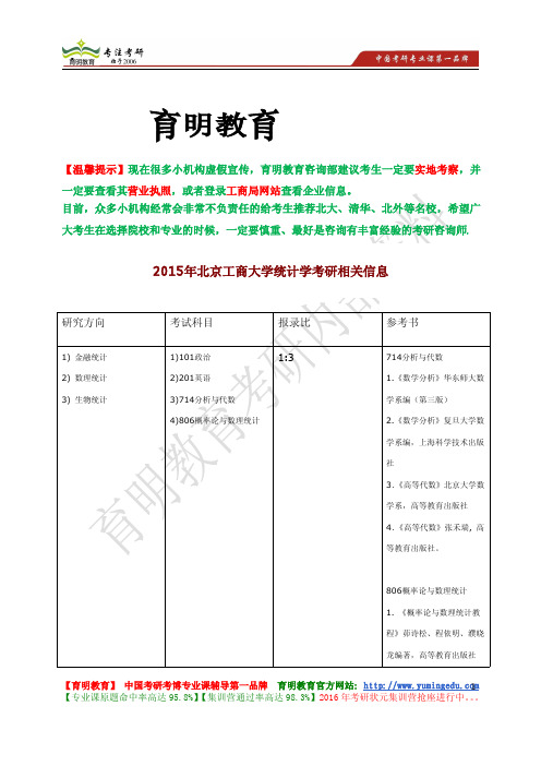 2015年北京工商大学理学院统计学考研参考书,考研报录比,考研招生简章