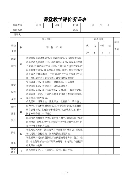 课堂教学评价听课表