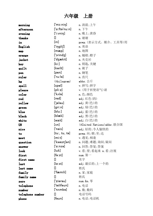 鲁教版英语六年级上下册单词