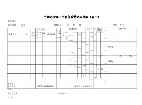 兰州市女职工生育保险待遇审批表(表二)