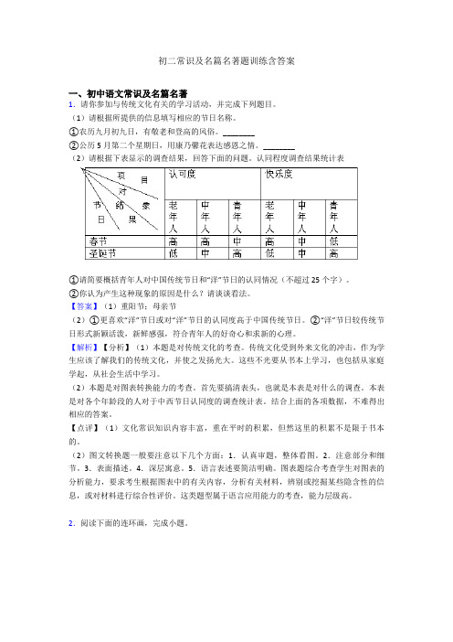 初二常识及名篇名著题训练含答案