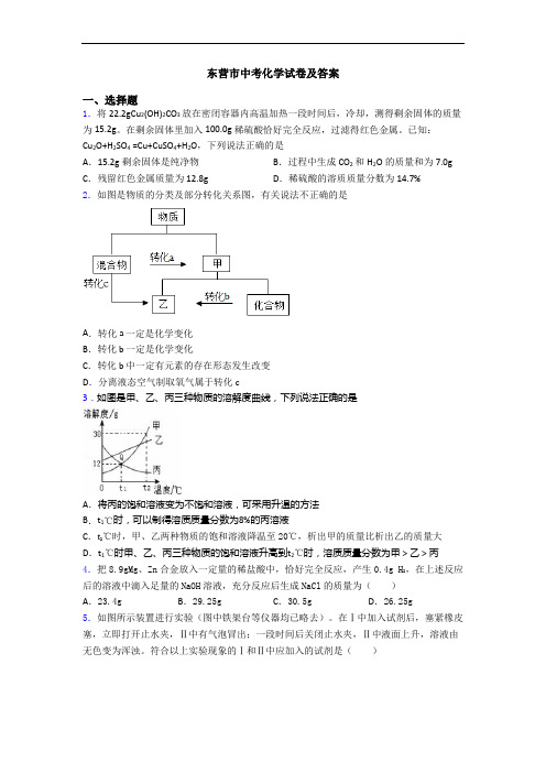 东营市中考化学试卷及答案