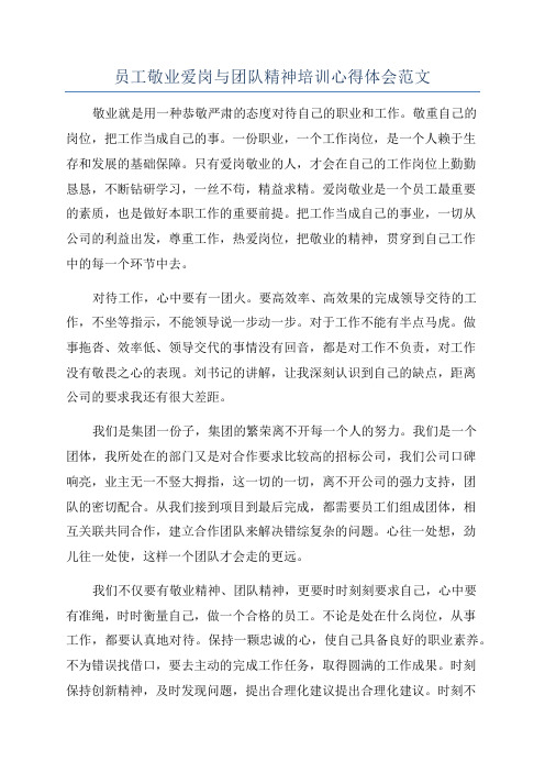 员工敬业爱岗与团队精神培训心得体会范文