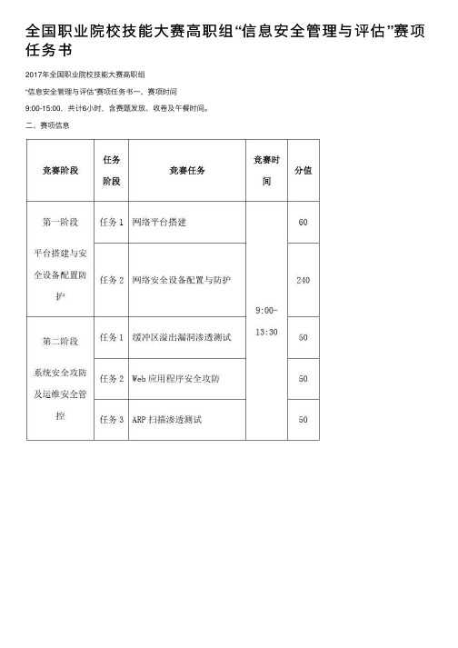 全国职业院校技能大赛高职组“信息安全管理与评估”赛项任务书