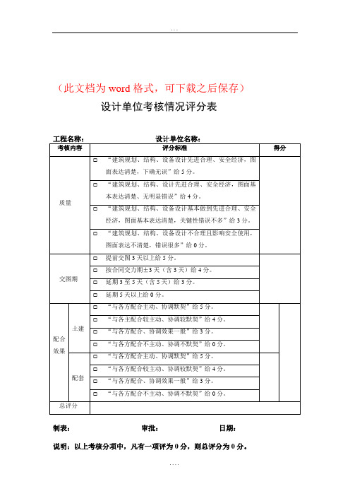 【万科工程管理】 考核情况评分表