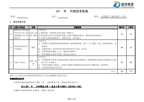 应用设计(深化设计)专员绩效考核表