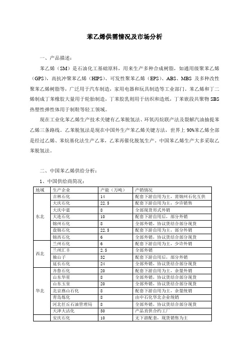 苯乙烯供需情况及市场分析