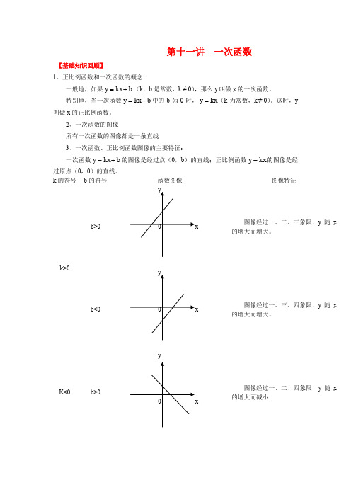 2020年中考数学专题复习讲义(第三章 第十一讲  一次函数)