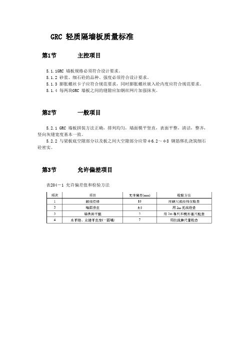 GRC 轻质隔墙板质量标准