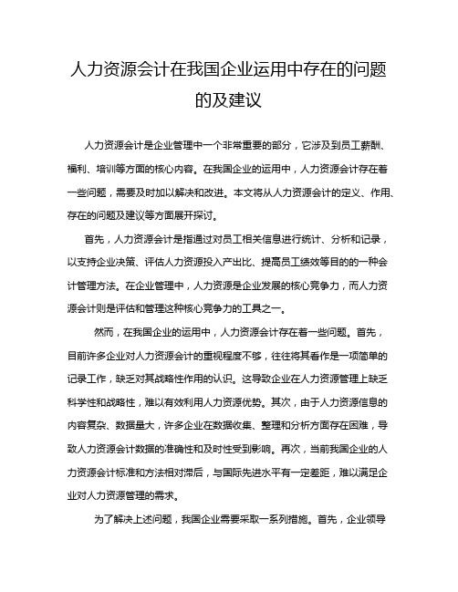 人力资源会计在我国企业运用中存在的问题的及建议