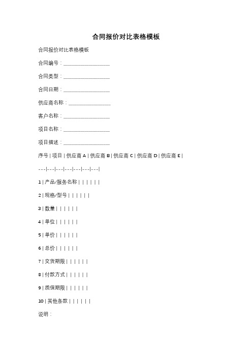 合同报价对比表格模板