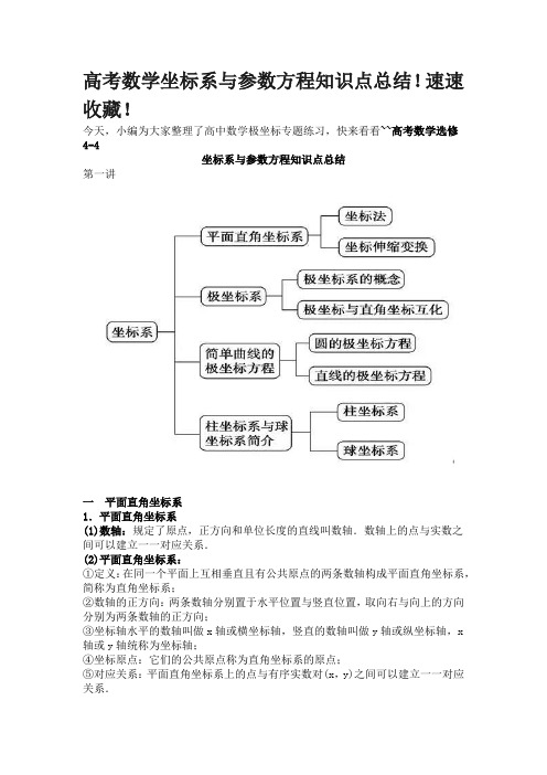 高考数学坐标系与参数方程知识点总结