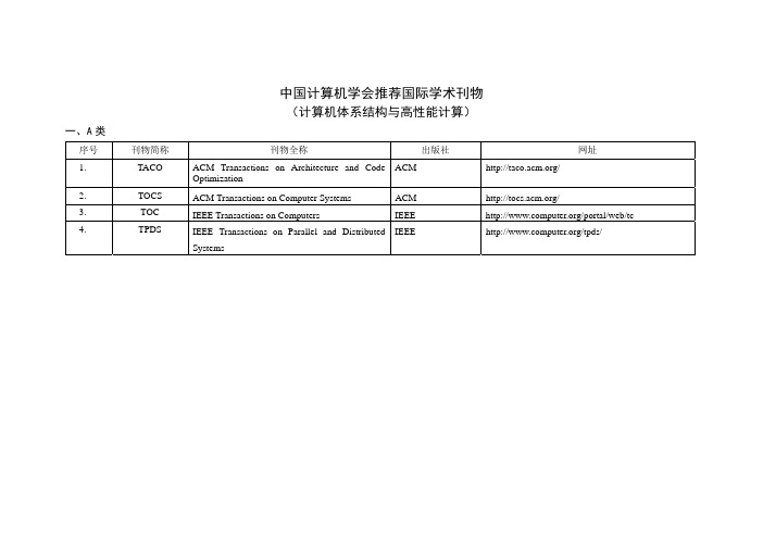 中国计算机学会推荐国际学术刊物与会议