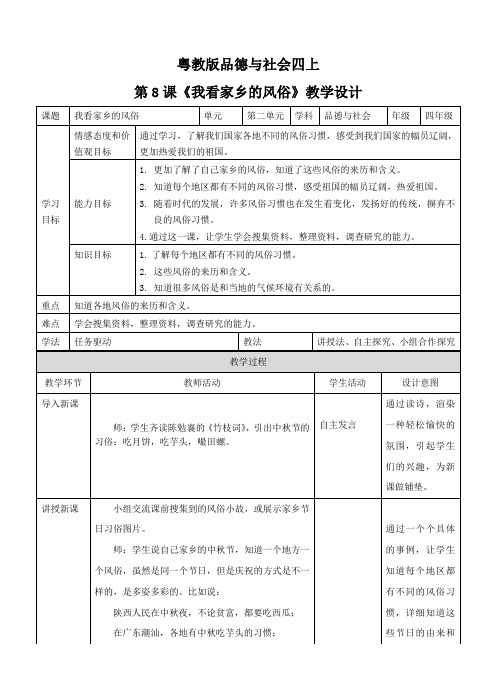 四年级上册品德与社会教案-2.8我看家乡的习俗 ∣粤教版