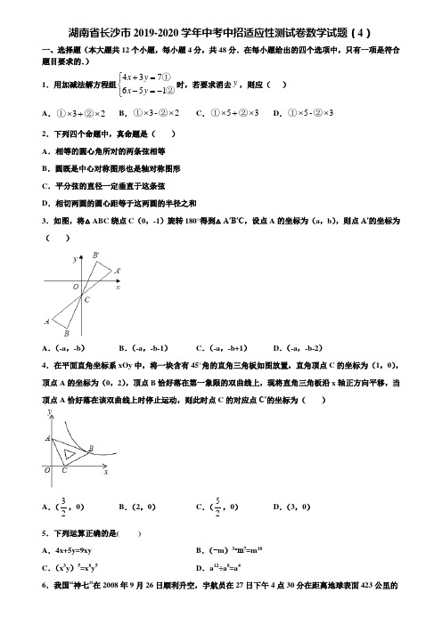 湖南省长沙市2019-2020学年中考中招适应性测试卷数学试题(4)含解析