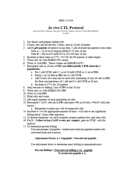 In vivo CTL assay