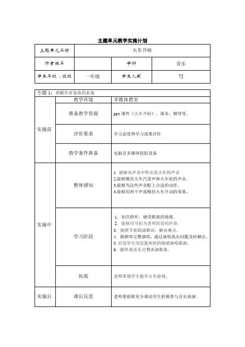 主题单元教学实施计划