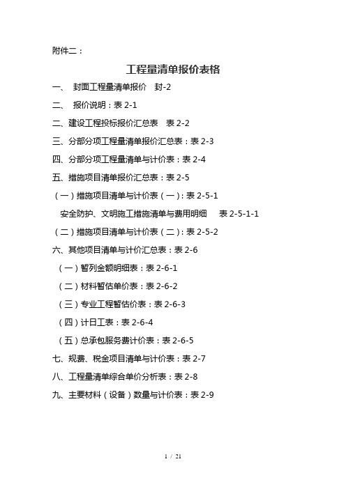 工程量清单计价表格