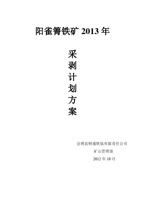 阳雀箐铁矿2013年进度计划