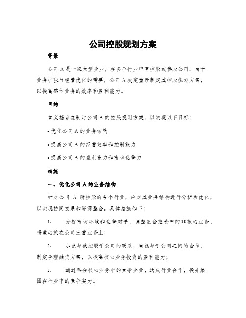 公司控股规划方案