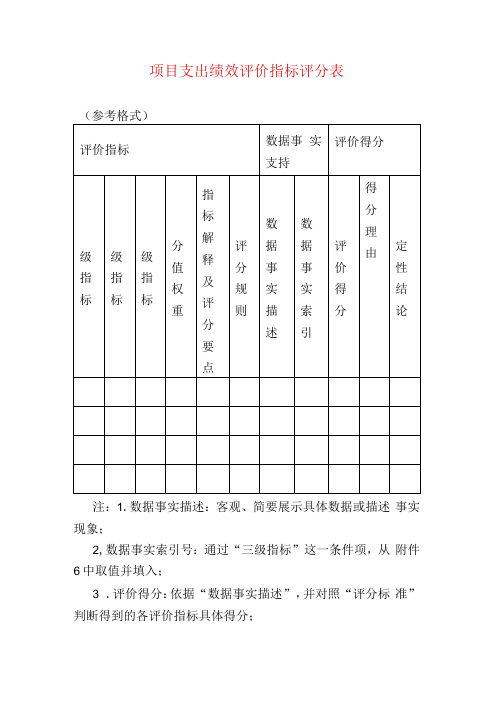 项目支出绩效评价指标评分表