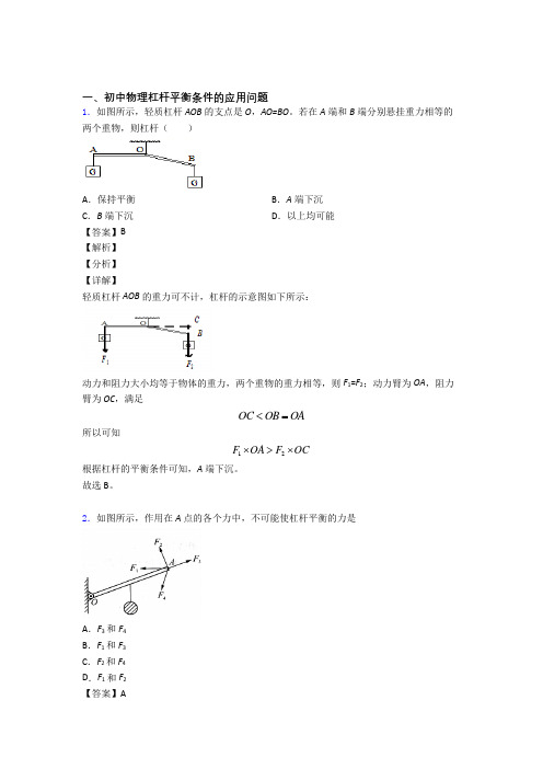 物理杠杆平衡的专项培优 易错 难题练习题(含答案)