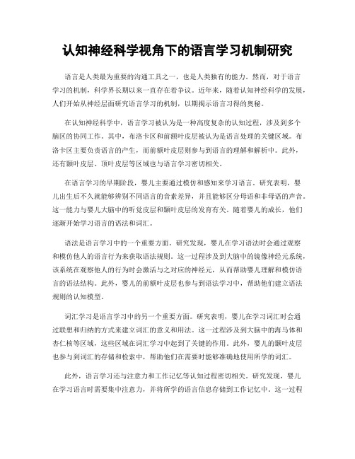 认知神经科学视角下的语言学习机制研究