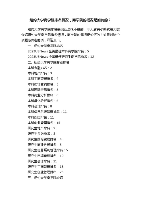 纽约大学商学院排名情况，商学院的概况是如何的？