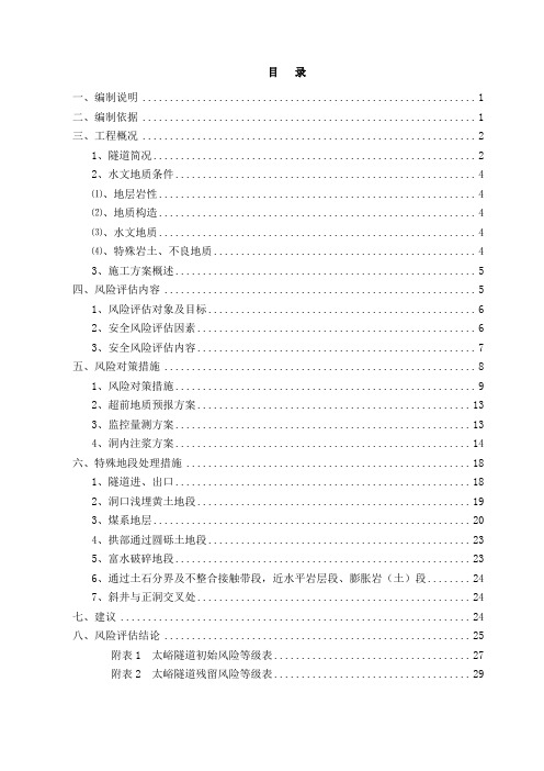 王家岭隧道施工安全风险评估报告