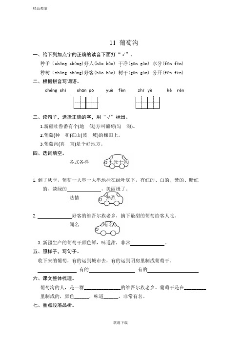 【优质部编】新人教版二年级上册11 葡萄沟 课时练习(含答案)(全新)