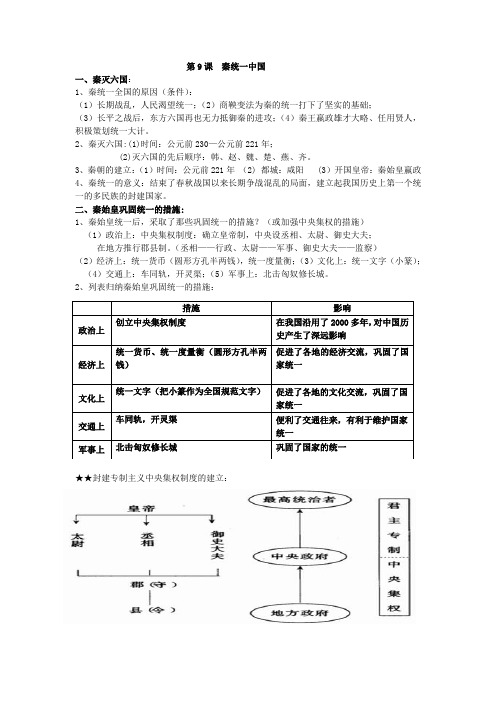 七年级上历史第三单元复习提纲